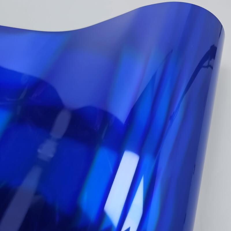 Holographic Blue Chrome Vinyl Film material sample