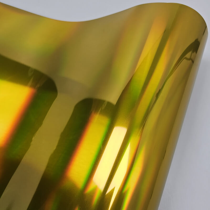 Holographic Chrome Gold Vinyl Film material sample